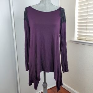 Apt 9 Purple Long Sleeve Black Lace Shoulder Shirt Petite Large
